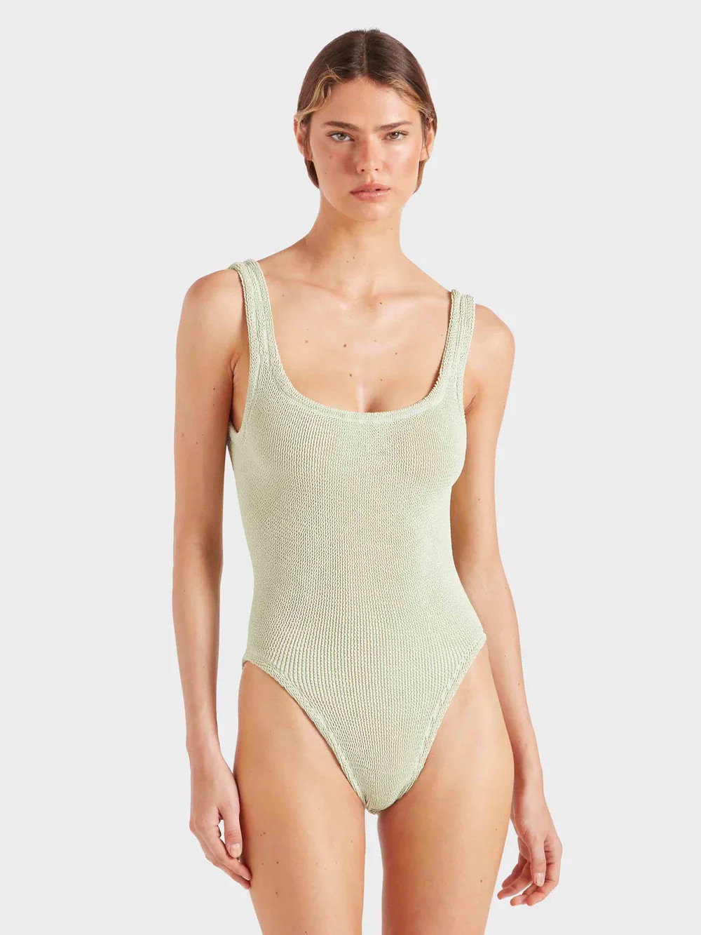 Hunza G | Light Green Knit Square Neck Line One-Piece Swimsuit